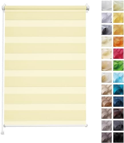 Rettika Doppelrollo Klemmfix ohne Bohren – Pastellgelb – Breite 110 cm, Höhe 120 cm – Duo Rollo für Innenräume, Sichtschutz Fensterrollo mit Lichtregulierung