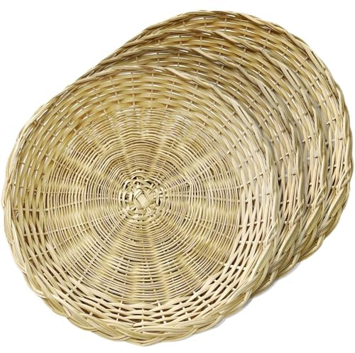 KAILIYA 4PCS Handmade Wicker Paper Plate Holder Set of 4 Heavy Duty Bamboo Paper Plate Holders Reuseable For Home Party Daily Dinning Picnic as Wall Decoration 4 PCS