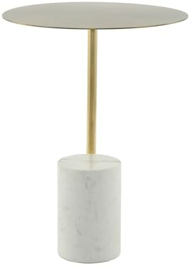 Qiyano Beistelltisch Tereo Weiß - Runder Marmorfuß, Glasplatte - Wohnzimmer, Lounge, Sofatisch, Couchtisch, Kleiner Tisch, Stilvoll, Modern