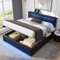FEZTOY Polsterbett 160x200 cm mit Bettkasten, LED Beleuchtung, USB-Anschluss, Lattenrost & Kunstleder, Bett Bettgestell Doppelbett Jugendbett,ohne Matratze Schwarz