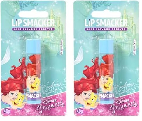 Lip Smacker – Colección Princesas Disney – Bálsamo Labial Hidratante Infantil Disney Ariel – Hidratante Labios Sabor Bayas Calipso – Envase Individual (Paquete de 2)