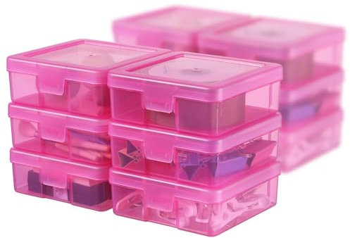 OMNISAFE 12 Pack Small Colored Plastic Hobby Art Craft Organizer, Mini Plastic Storage Containers with Latching Lid, for Pencil Box, Lego, Crayon (Pink)