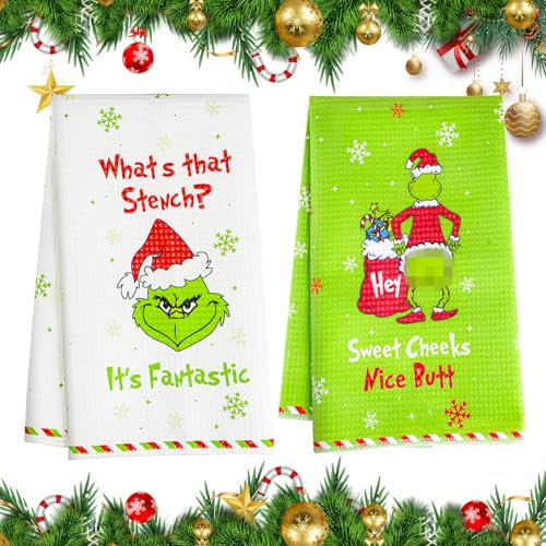 Decoracion Navidad Paños de Cocina, 40 X 60 cm Paños Cocina de Microfibra, Navideña Trapos Paño, Toallas Suaves y Absorbentes, Navideños Paño para Decoración Hogar y Hombres y Mujeres Regalos (Verde)