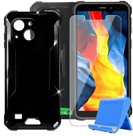 BUNALFaa für Oukitel G2 (6.00) Handyhülle + Gehärtetes Glas, Hülle rutschfeste Stoßfest Sturzsichere Schutzhülle Weich Silikon Case mit Mobiltelefonhalterung - Schwarz