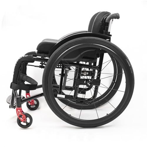 Rollstuhl aus Aluminiumlegierung für Erwachsene – Leichter Sport-Klappstuhl mit Handbremsen und Schnellspanner-Hinterrädern – Mobilitätshilfe für Selbstmobilitätshilfe (Black, Seatwidth42cm16.5in)