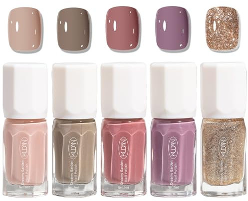 Nail Polish Sets - 5pcs Nude Pink Nail Varnish Sets - Neutral Nude Pink Purple Champagne Glitter Quick Dry Nail Polish - Water Based Nude Nail Polish Set - Nail Polish Gift Set for Women Girls