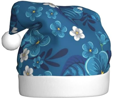 MMSJSBVY Weiße und blaue Blumen, Weihnachtsmütze, Weihnachtsmannmütze, Unisex-Mütze, Neujahrsfeiertags-Partyzubehör