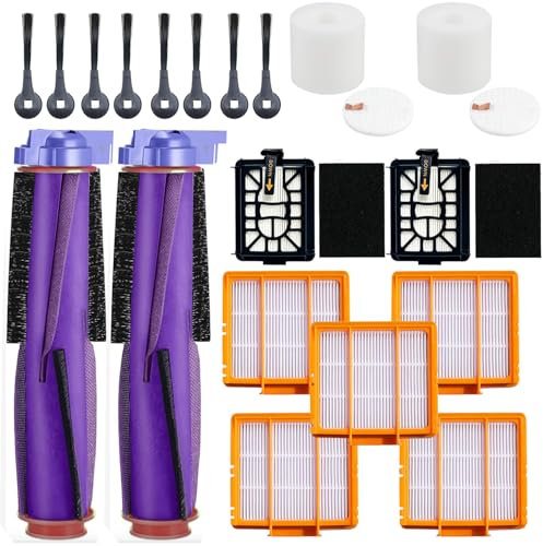 JoyBros Kit de piezas de repuesto para accesorios de aspiradora Shark Power Detect/Detect Pro, 2 rollos de cepillo principal, 5 filtros HEPA, 8 cepillos laterales, 2 espuma de base autolimpiable y