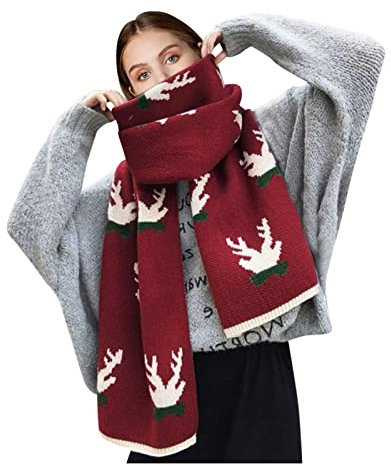 Orbgons Winter Warm Damen Schal, Ubergroß Verdickt Umschlagtuch Schal, Karo Tartan Streifen Plaid Fransen Poncho, Unisex Weihnachts Schal für Damen, für Frauen Weihnachten (Watermelon Red, One Size)