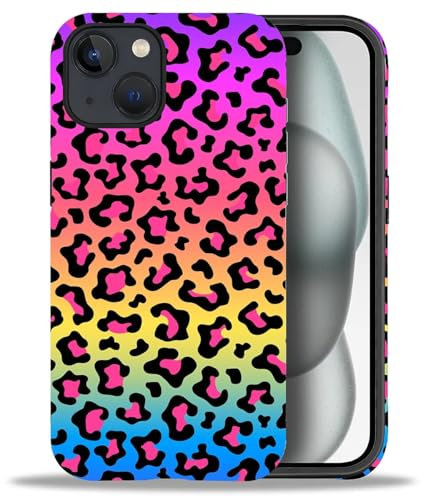artslion 2 in 1 Cute Hülle für iPhone 13 6.1 Zoll, Stoßfest FallSchutz Handyhülle Farbiger Leopardenmuster Sturzschutz Case