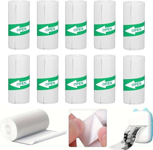 10 Rolls Mini Printer Sticker Paper Roll, Thermal Printer Paper, Mini Printer Paper, Thermal Printer Sticker Roll, for Most Kids Instant Camera, Kids Instant Camera Refill Mini Printer Paper