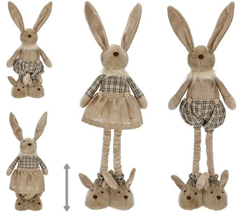 itsisa Dekofigur Osterhase mit Hasenschuh & Teleskopbeinen (2er Set) Mann und Frau H:44-60 cm - Osterdeko, Hase Ostern, Dekoration Frühling