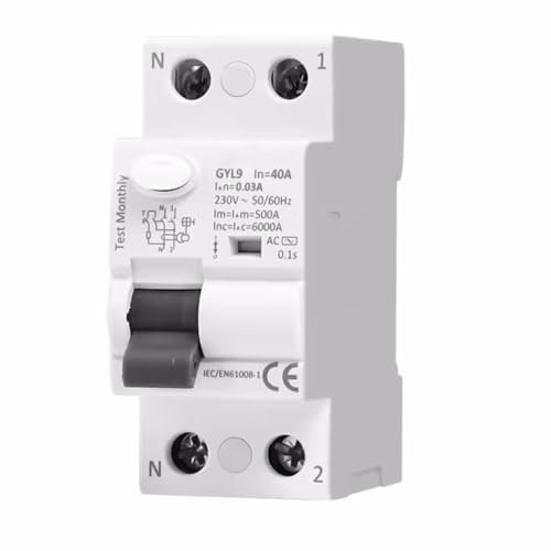 Jadeshay Interruptor Diferencial 40A 30mA RCCB Disyuntor Electromagnético Interruptor de Protección contra Fugas de Corriente con Sobrecargas y Cortocircuitos,2P 230V Disyuntor Diferencial Tipo AC