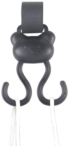 Stroller Hooks, Double Carabiner Clip, Adjustable Fastener, Nonslip Stroller Clips with Cartoon Bear for Baby Bags, Shopping, Travel, Outdoor Baby Needs, 11.22x3.15 Inches