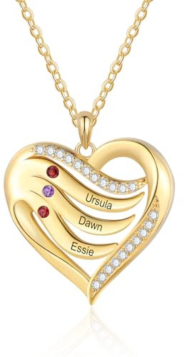 lorajewel 925 Sterling Silber Kette mit Namen Personalisierte Halskette für Damen Kette mit Anhänger Geburtssteinen Gravur Geschenke zum Muttertag Weihnachten Valentinstag (Gold-3 Name)