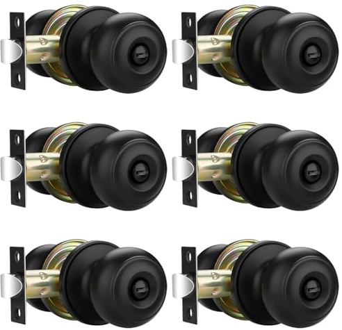 EHOMEWARE 6 Pack Black Door Knobs Interior, Keyless Privacy Door Knob, Door Locks for Bedrooms/Bathrooms, Modern Round Door Knob, Fit Both Left & Right Handed Doors