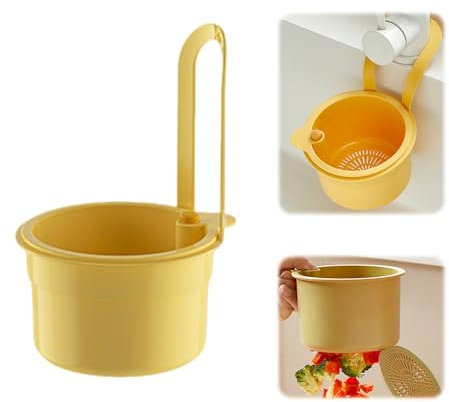 Adjustable Sink Filter Tray Tap, Drip Basket for Hanging on the Tap, Sponge Holder Sink with Fine Mesh Filter, Multifunctional Vegetable Fruit Washing Noodle Strainer (Yellow)