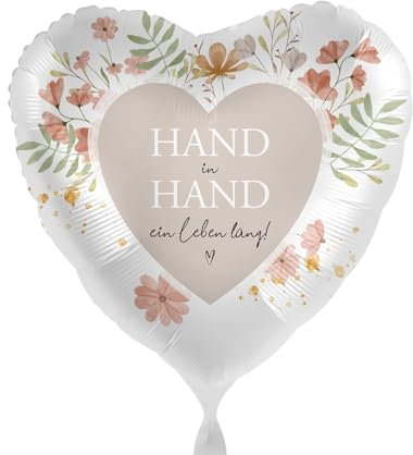 Folienballon Hochzeit 'Hand in Hand - ein Leben lang' Luftballon Verlobung Geschenk Brautpaar Luftballon | Made in EU | Hochzeitsdeko Ballon Jahrestag Jubiläum