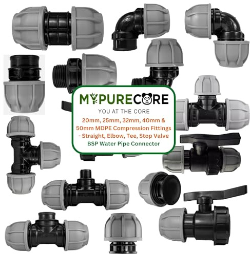 MYPURECORE MDPE Compression Fitting 20-50mm – Straight, Elbow, Tee, Stop End & Valve – BSP Threaded Water Pipe Connector – Leak-Proof Irrigation for Blue Pipe (Stop End 20mm)