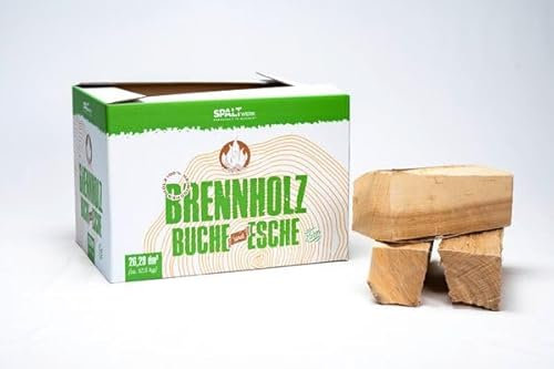 Hamann Mercatus GmbH Brennholz Karton 25cm 24,5dm³ hoher Brennwert langanhaltende Wärme Ofenfertig Hochwertiges Hartholz Naturprodukt Buche Esche