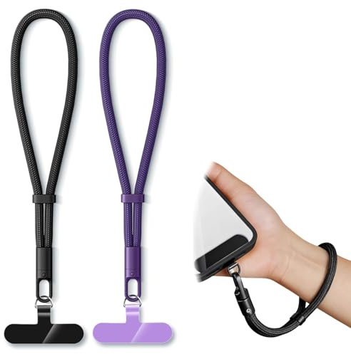 2 Pieces Adjustable Phone Lanyard Wrist Strap Anti Theft, 360° Rotation, Universal Phone Case Wrist Strap for iPhone 16/Pro and Most Smartphones, Cell Lanyard for Travel Women & Men Black & Purple