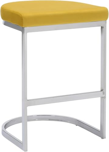 Lamboro Trevi Velvet Kitchen Bar Stools, Chrome Cantilever Frame, Breakfast & Home Bar Stool - Mustard Yellow