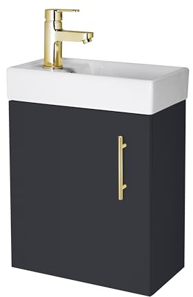 Balterley Wall Hung Vanity Basin 400mm Satin Soft Black & Brushed Brass Handle