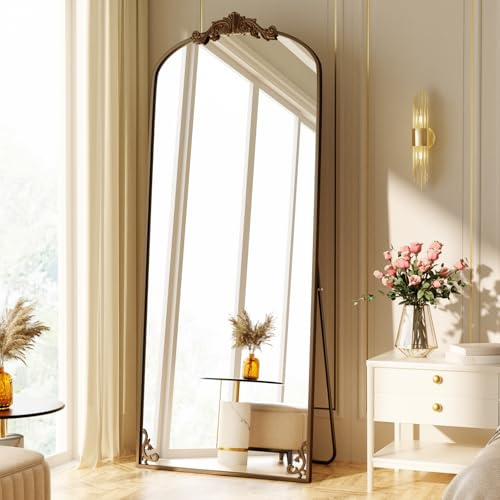 Koonmi Ganzkörperspiegel Bogen 76 x 165 cm Vintage Rahmen mit Ständer | mit Ständer, zum Anlehnen oder Aufhängen, Vintage-Rahmen, Sicherheitsglas für Schlafraum, Ankleide, Wohnzimmer und Flur