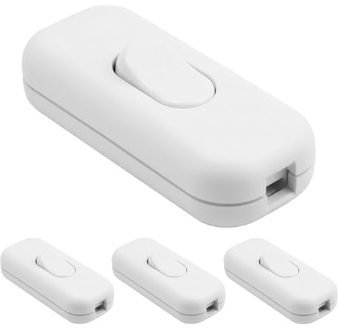 4PCS White Light Switch, 3A 125V in Line Switch for Lamps, 2 Core Round or Flat Wire, for Small Appliances, ON-OFF Torpedo Control, Easy Installation