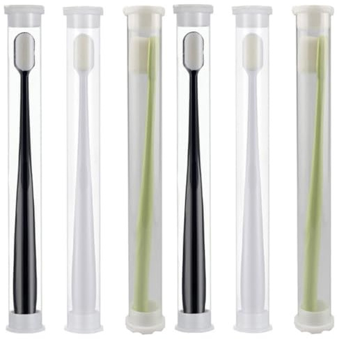 COLLBATH 6 Stück Mikro Nano Zahnbürsten mit Superweichen Borsten für Schwangere Verschleißfest mit Umweltfreundlichem Faserwollkopf und Abs Griff für Gründliche Zahnreinigung