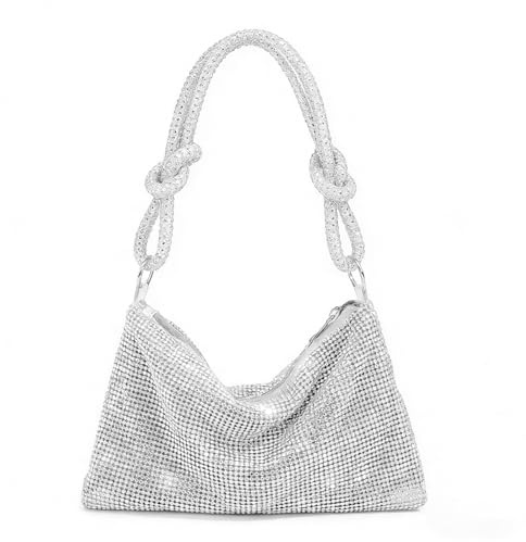 unbholkk Clutch Silber, Glitzer Tasche, Handtasche Abendtasche Geeignet FüR Hochzeit, Party, Bankett, Reisen Damen Kettentasche