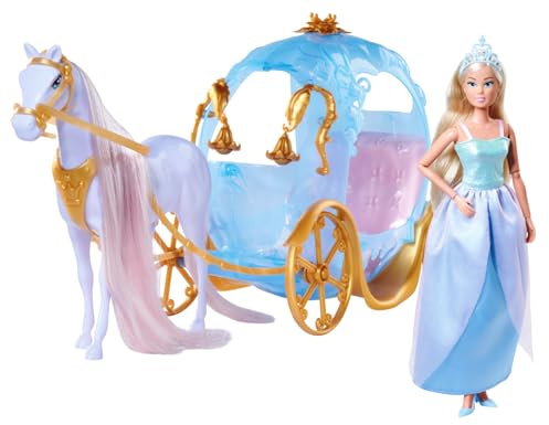 Simba Steffi Love Pumpkin Carriage – Märchenkutsche mit Steffi als Prinzessin, 67 cm lang, inklusive glamouröser Modepuppe (29 cm), Puppenkutsche für fantasievolles Rollenspiel ab 3 Jahren