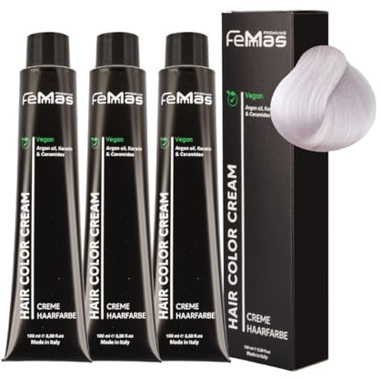 FemMas Haarfarbe 3x Pure&Mix Weiße Perle I Creme Haarfarbe mit Arganöl, Keratin & Ceramiden I dauerthafte Haarfärbung oder Tönung für strahlende Farbergebnisse I 100 ml