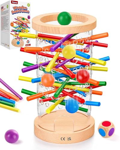 Montessori Spielzeug ab 3 4 5 6 Jahren - Holz Brettspiel | Antirutsch-Stäbchen, Transparenter Turm, Lernspielzeug für Motorik & Konzentration, Geschenk, Kompakt & tragbar für unterwegs