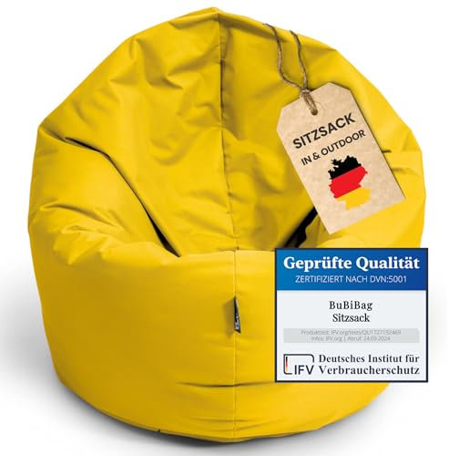 BuBiBag Sitzsack für Kinder und Jugendliche - Indoor Outdoor Bodenkissen, Sitzkissen oder als Gaming Sitzsack, geliefert mit Füllung (100 cm Durchmesser, gelb)