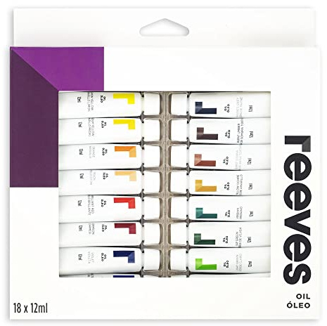 Reeves Oil Paint Set - Highly Pigmented Oil-Based Colours for Students, Hobbyists, and Artists, 18 Pack 12ml Tubes