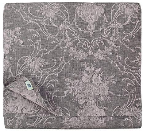 Linen & Cotton Luxus Jacquard Tischdecke Tischtuch Tischwäsche Roseus mit Damast Muster -100% Leinen, Rose/Grau (147 x 200 cm) Festliche Rechteckige Home Küche Dekoration Gastronomie Geburtstag