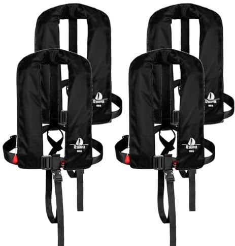 12skipper 4er-Set Automatik-Rettungswesten 165N ISO mit Harness, schwarz