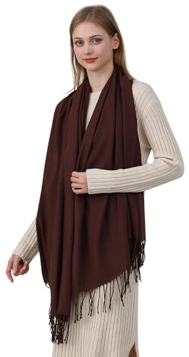 Best World 4 Yu Womens Winter Shawls Warm Casual Scarf Solid Pashmina Tassel Style Stoles for Wedding Party(Coffee)