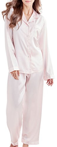 Pyjama long en satin pour femme - Rose - Medium