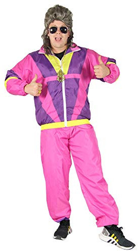 Foxxeo 80er Jahre Kostüm für Erwachsene Premium 80s Trainingsanzug Assianzug Assi - Herren Größe S-XXXXL - Fasching Karneval Anzug, Farbe Pink-lila-gelb, Größe: M
