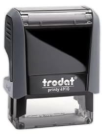 Trodat Printy 4910 - Professioneller Selbstfärbestempel mit 2 Zeilen zur Personalisierung – Textplatte 26 x 9 mm Inklusive (Grau)