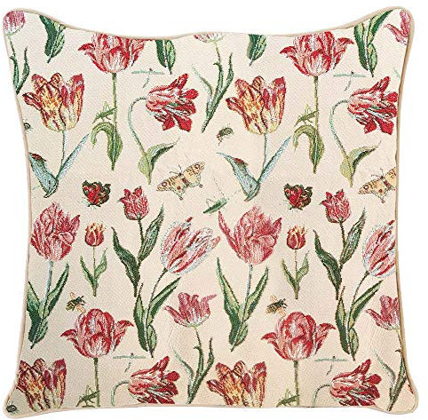 Signare Tapisserie Kissenbezug 45x45, Kissen 45x45 Kutdoor Kissen, Sofakissen, Deko Kissen, Zierkissen mit Blumenmustern (Tulpen)