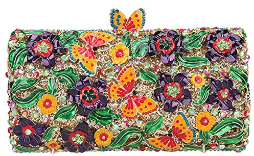 Santimon Nozze Borsa Con Strass Pochette Donna Sera Borsetta Portafoglio Festa Cerimonia Frizioni Tracolla Fiore Viola Scuro