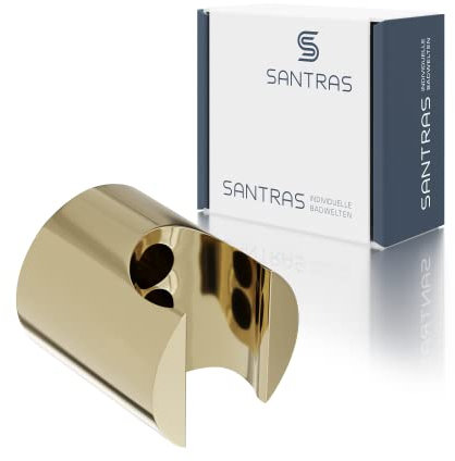 SANTRAS® Brause Halterung PREMIUM für Duschbrause und Duschschlauch an der Wand in Edelmessing – Duschhalterung für Brauseschlauch und Duschkopf als Wandhalterung MADE IN GERMANY