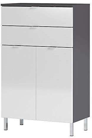 Lomadox Badezimmerschrank mit Füßen, Hochglanz weiß - Graphit, Breite 60cm