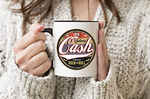 Johnny Cash Rock N Roll Black Handle Mug Coffee Tea Mug 312ml Cup