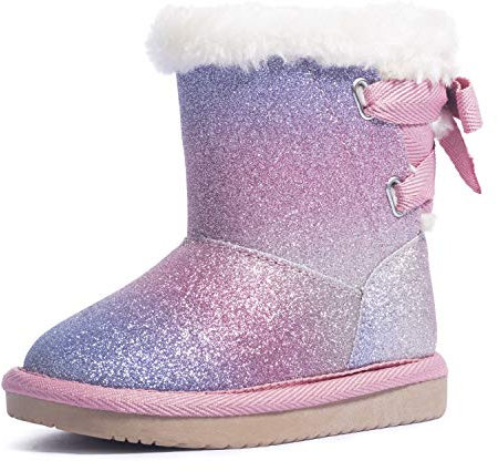 KRABOR Stivali da neve invernali per bambine, con fodera in cotone e fiocco carino, Rosa magico, 26 EU