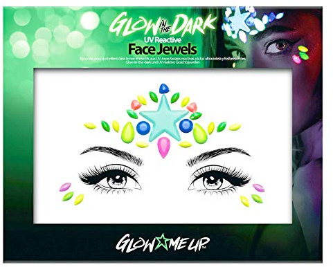 Glow in the Dark Face Jewels Stickers - Halloween temporary tattoo face gems - Luminous glow Face Gems - great with fake blood, glowsticks, glow in the dark face paint, uv face paint (Glow 1)