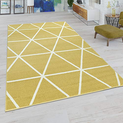 Paco Home Wohnzimmer Teppich Moderne Pastell Farben Skandinavischer Stil Rauten Muster, Grösse:70x250 cm, Farbe:Gelb